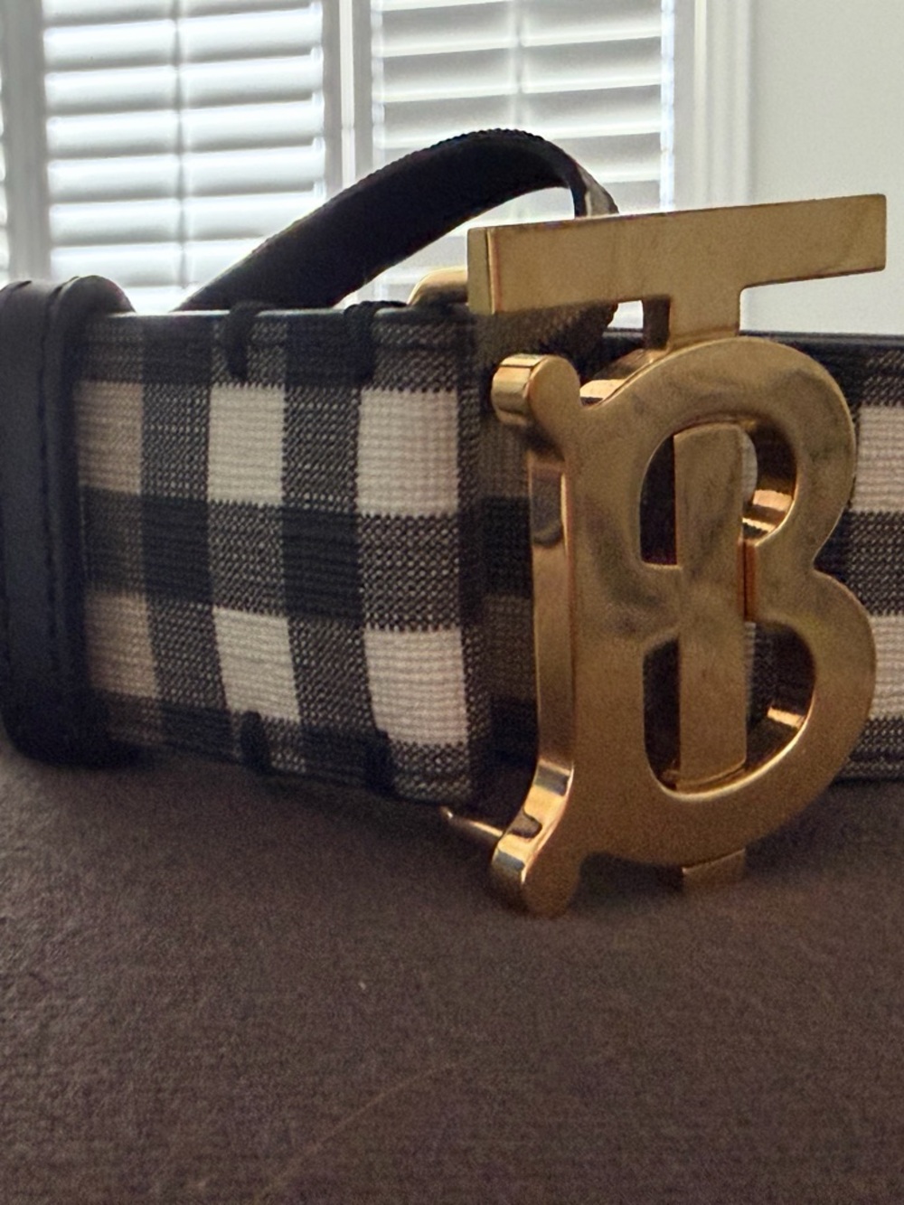 Black and White Check Canvas unisex Belt with Gold Buckle